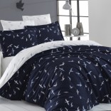 Единичен спален комплект памучен сатен - ЛИБЕРТА тъмно синьо